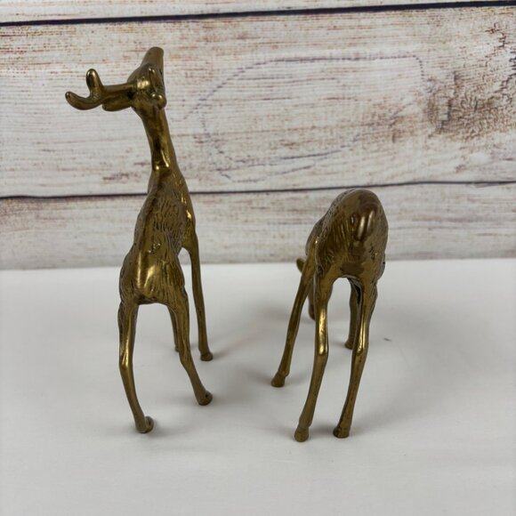 Brass Buck and Doe Deer Pair Vintage Figurines Décor Taiwan - Picture 4 of 10